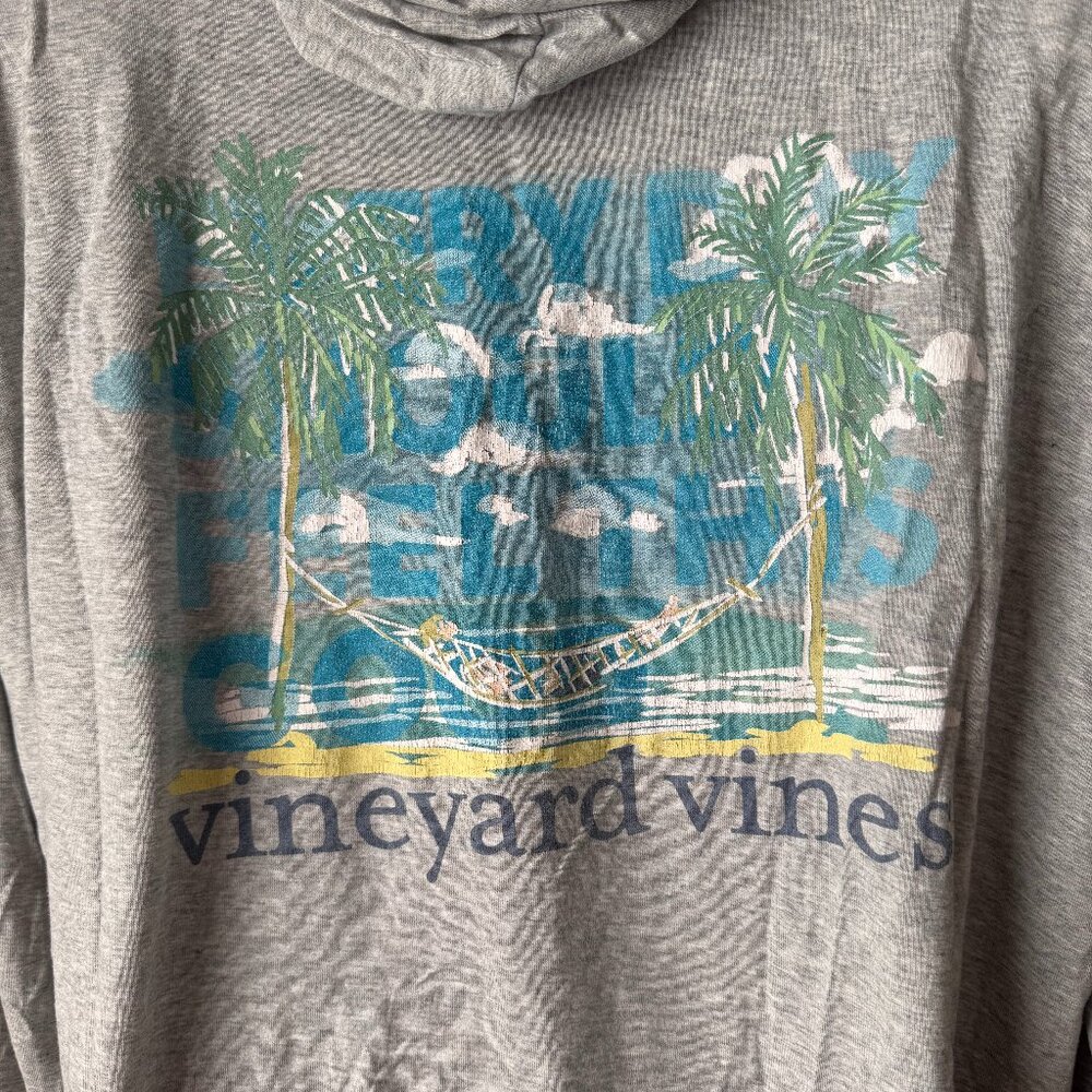 Vineyard Vines Gray Hoodie w/Island Scene & EVERY DAY SHOULD FEEL THIS GOOD